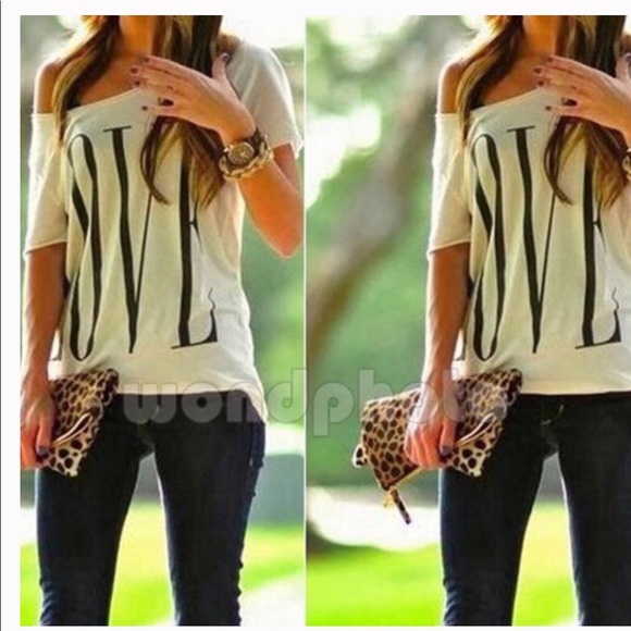 Tops - Off shoulder white tee XL (see description in pic)